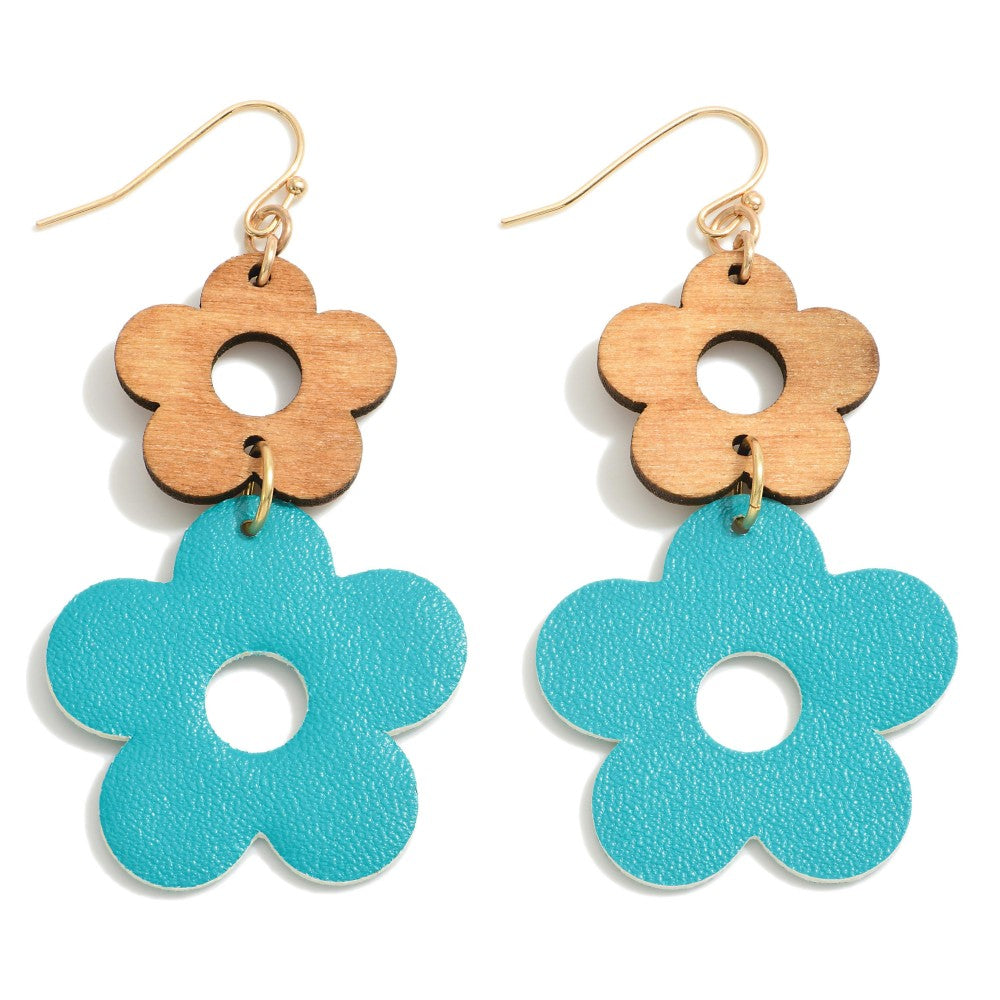 JUDSON Wood And Leather Flower Drop Earrings