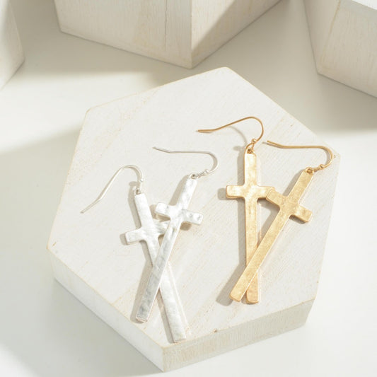 JUDSON Metal Tone Cross Earrings