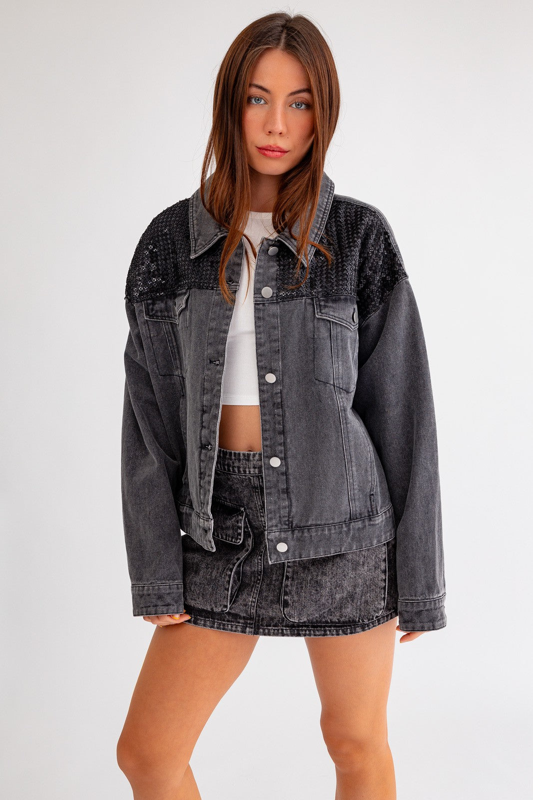 LE LIS Embellished Denim Jacket