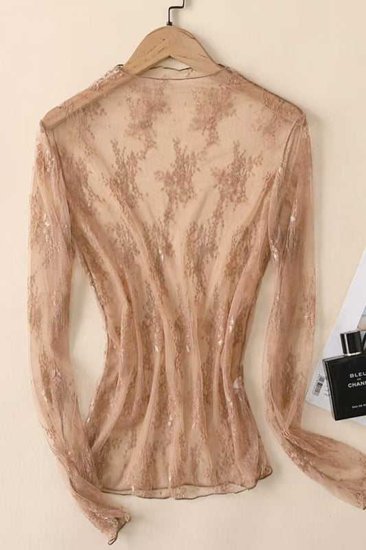 LaROSEASON Lace Mesh Sheer Top