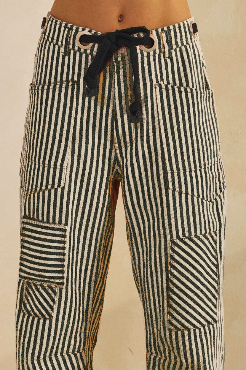 LOVLOV Washed Vintage Stripe Rope String Pants