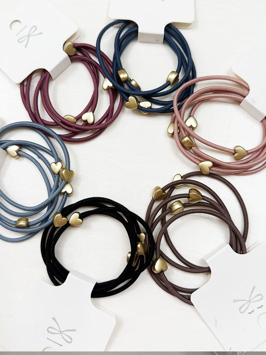 LOVE Heart Beaded Basic Hair Tie Set