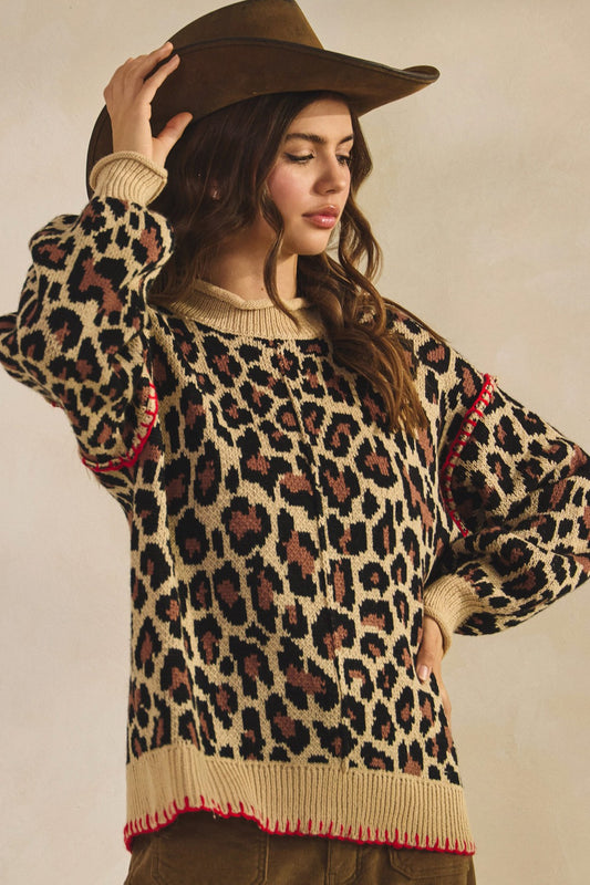 LOVLOV Leopard Relaxed Fit Sweater