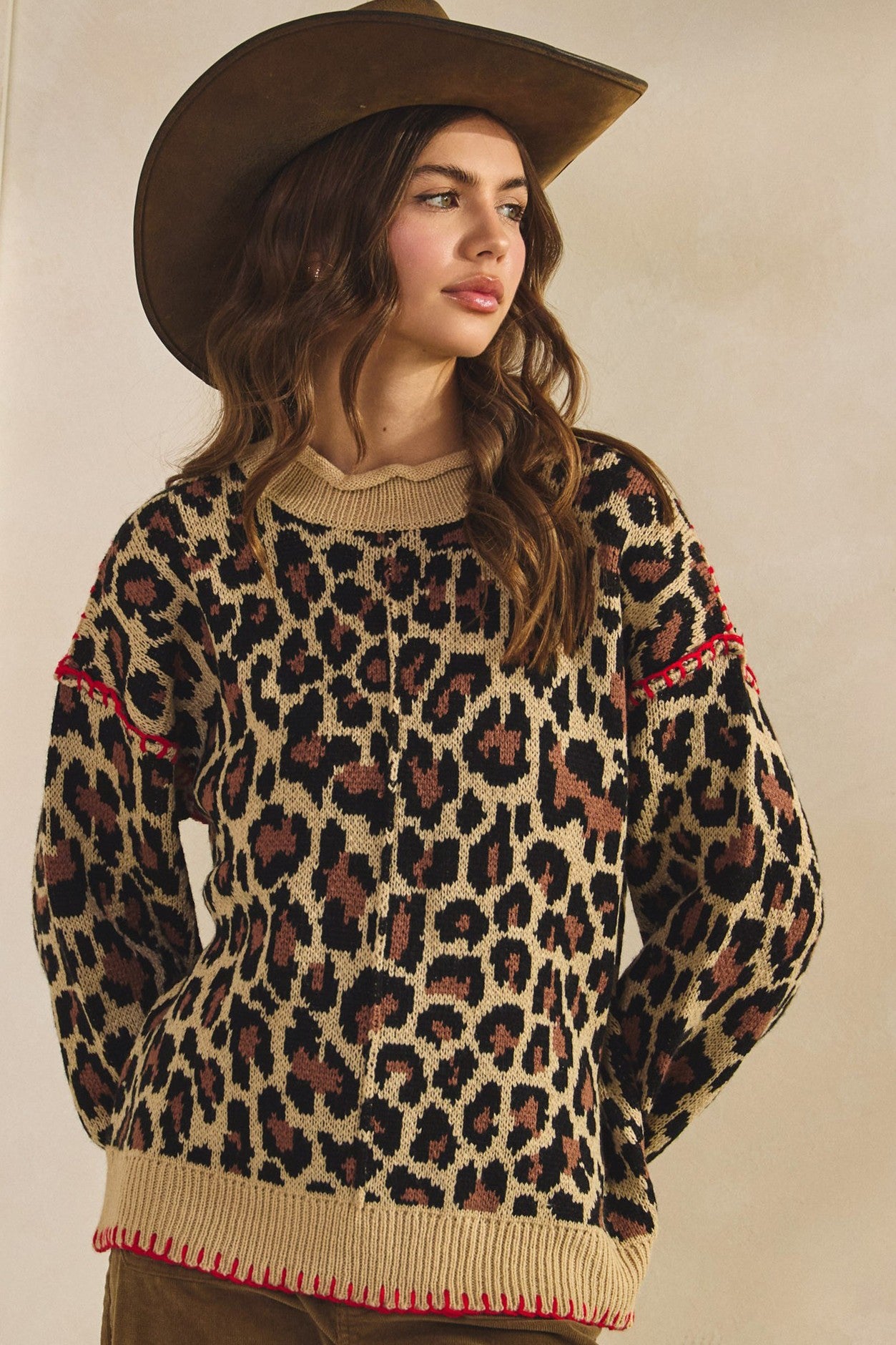 LOVLOV Leopard Relaxed Fit Sweater