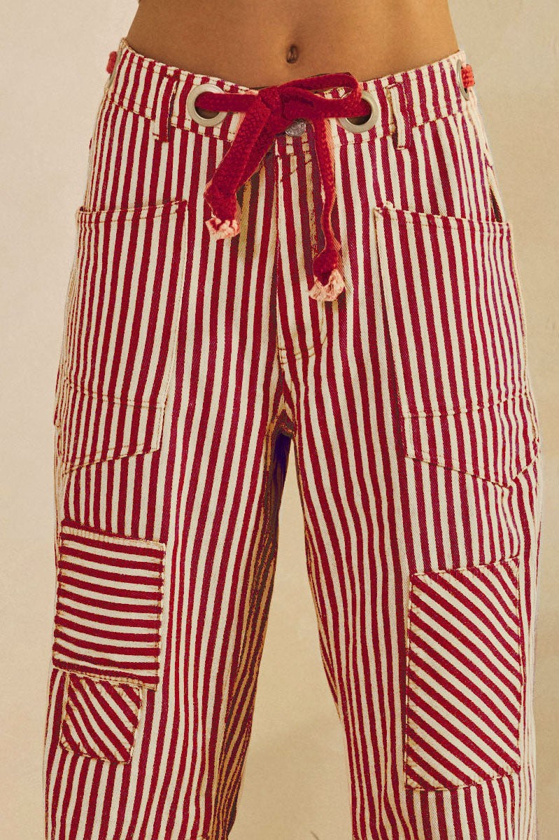 LOVLOV Washed Vintage Stripe Rope String Pants