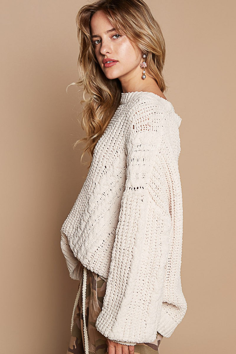 POL Oversized Cable Knit Round Neck Sweater