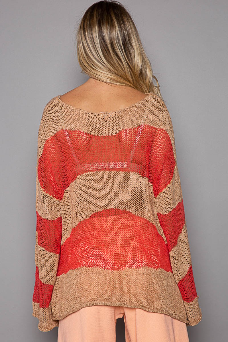 POL Oversized Wide Stripe Open Knit Sweater