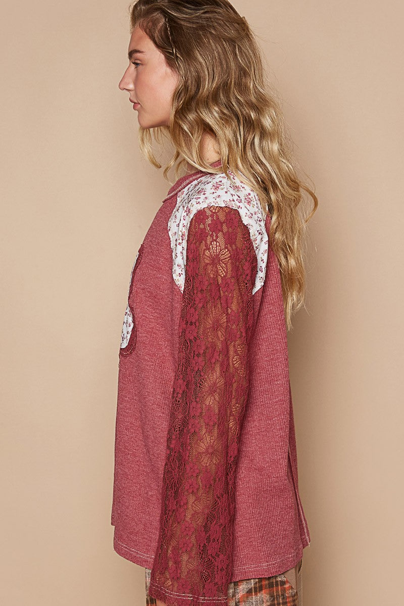 POL Full Sleeve Thermal Lace Knit Top