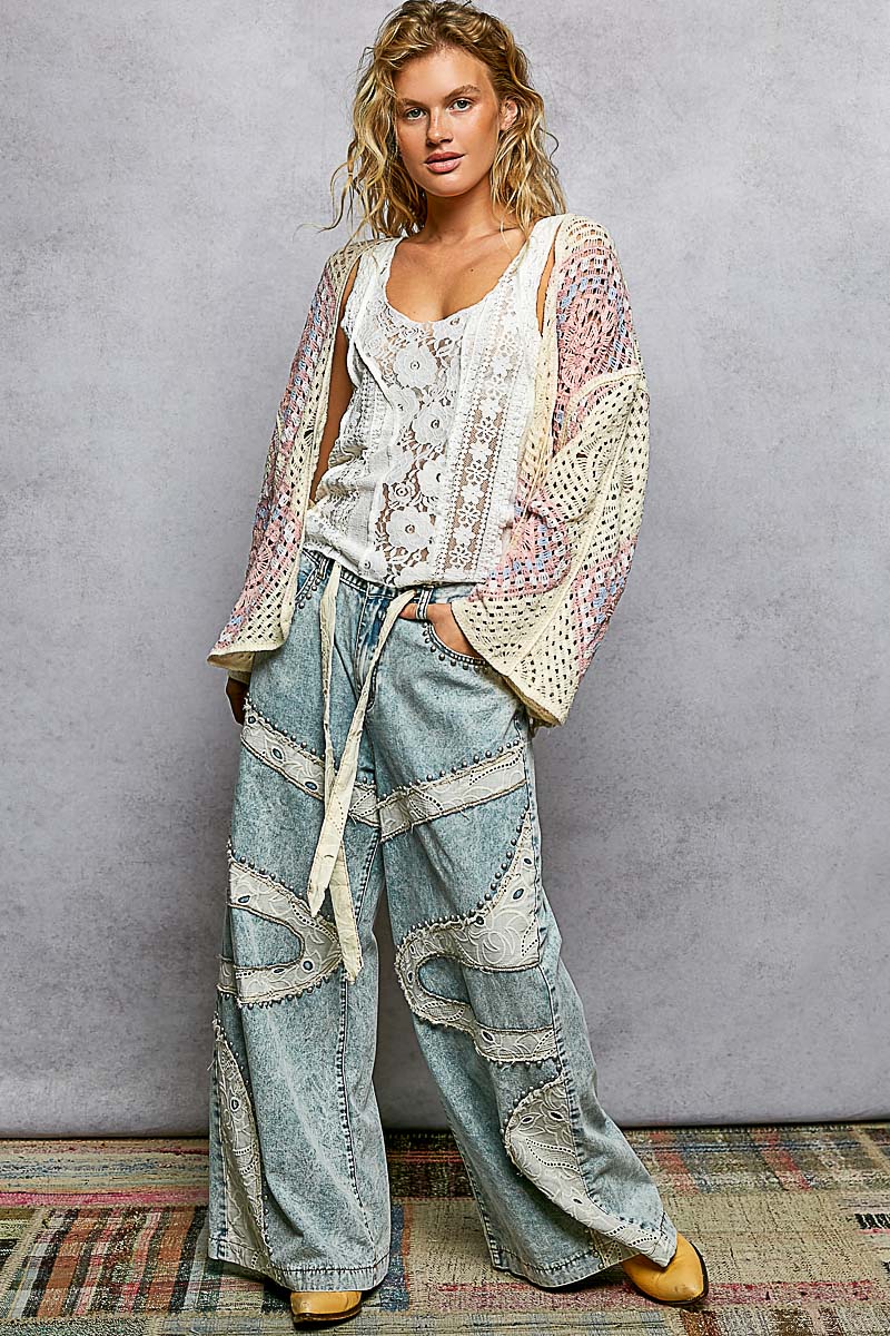 POL Granny Square Crochet Open Cardigan