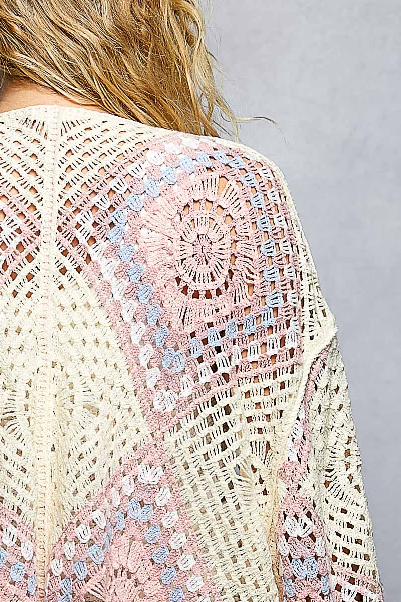 POL Granny Square Crochet Open Cardigan