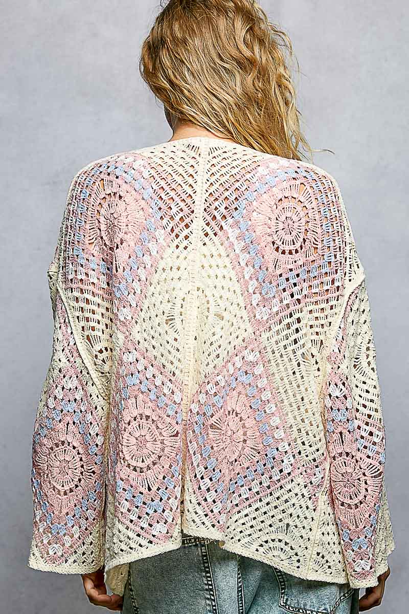 POL Granny Square Crochet Open Cardigan
