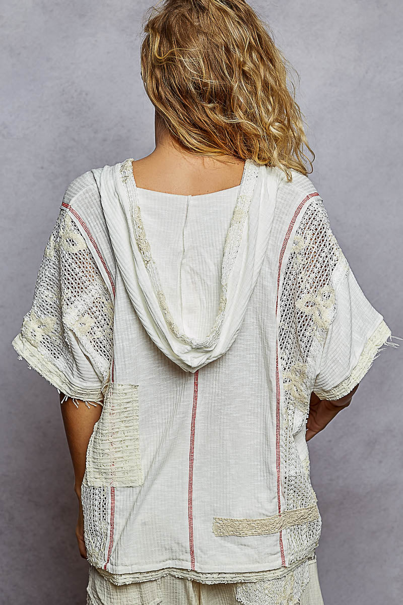 POL V-Neck Short Sleeve Crochet Top
