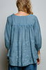 POL Embroidered Peasant V Neck Blouse
