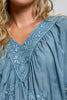 POL Embroidered Peasant V Neck Blouse