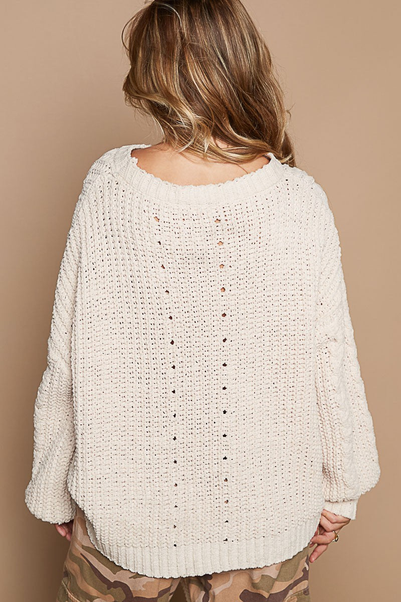 POL Oversized Cable Knit Round Neck Sweater