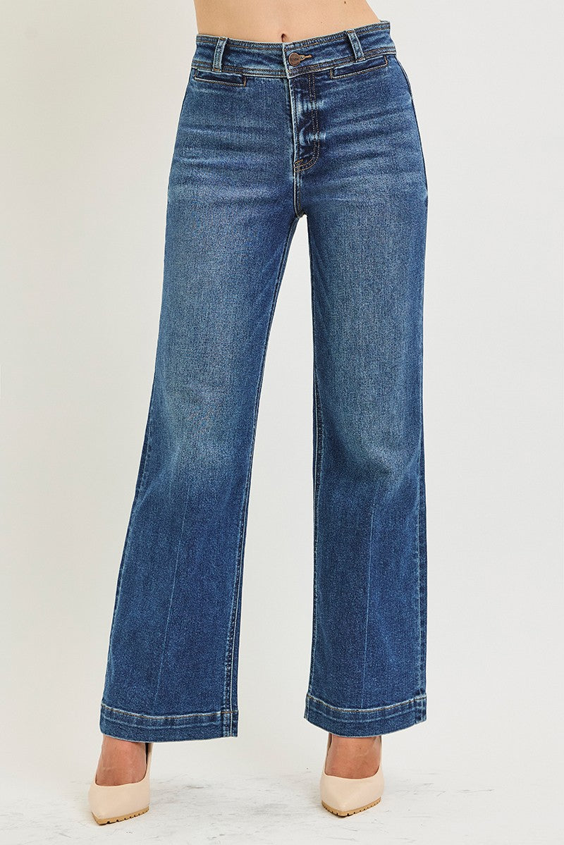 RISEN High Rise Ankle Straight Jeans With Front Welt Pockets
