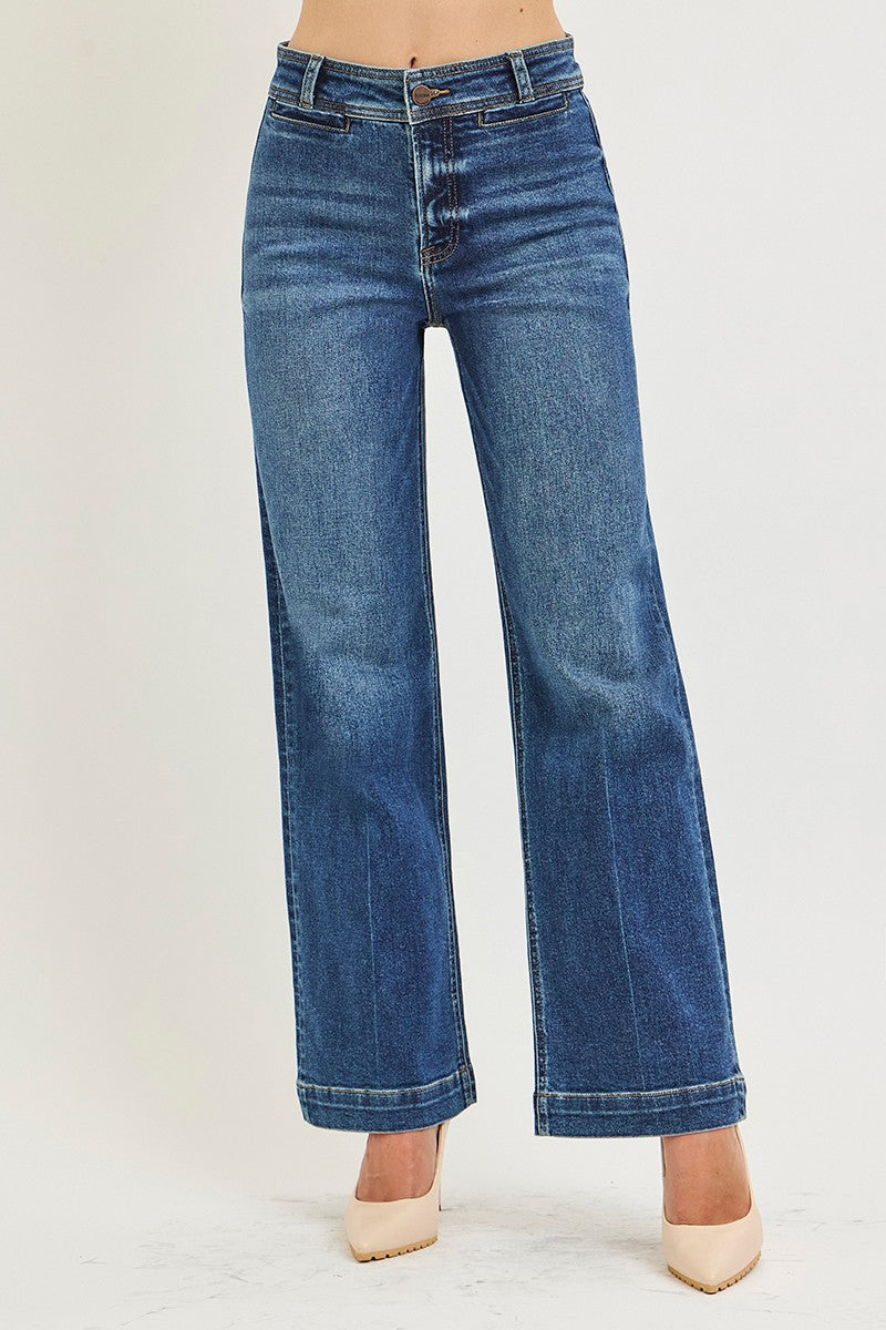 RISEN High Rise Ankle Straight Jeans With Front Welt Pockets