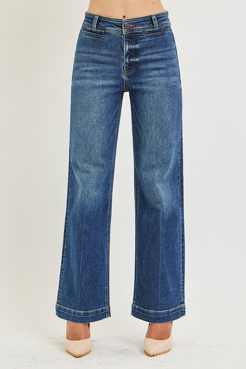 RISEN High Rise Ankle Straight Jeans With Front Welt Pockets