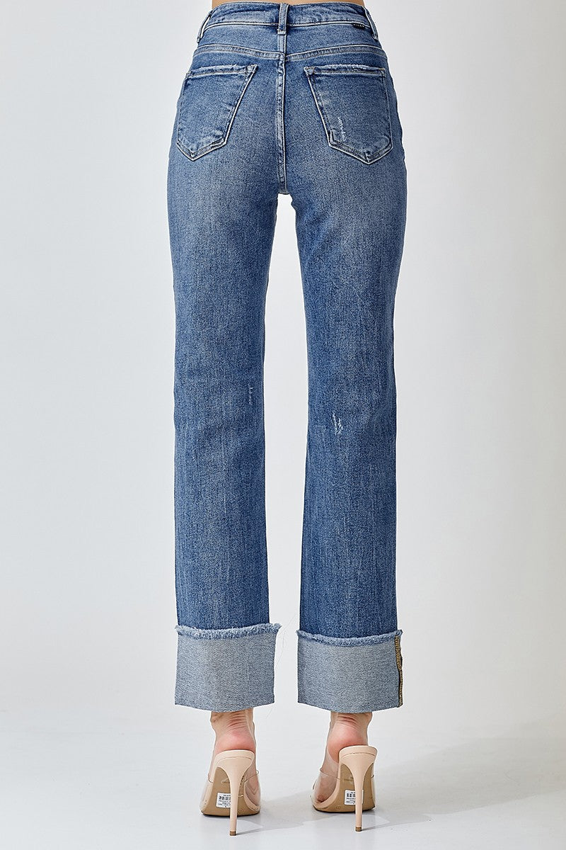 RISEN High Rise Straight-Cuffed Relaxed Jeans