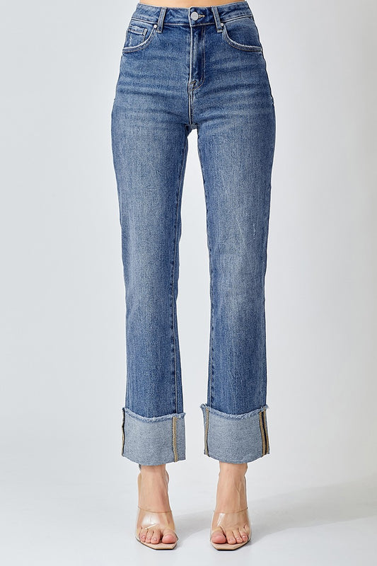 RISEN High Rise Straight-Cuffed Relaxed Jeans