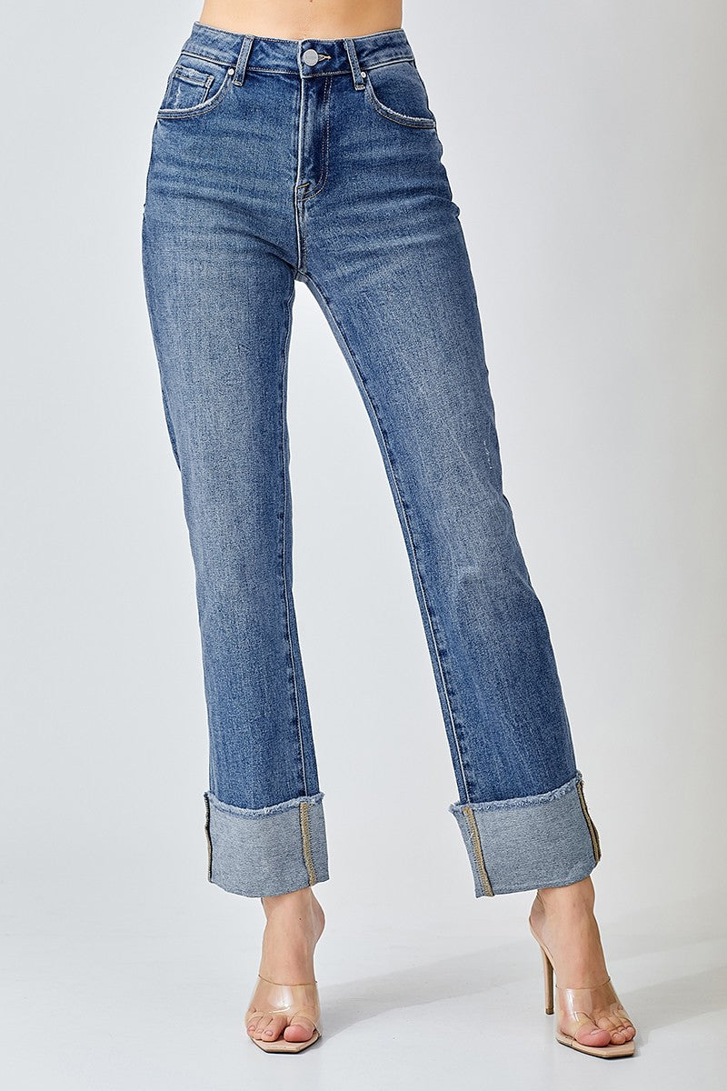 RISEN High Rise Straight-Cuffed Relaxed Jeans