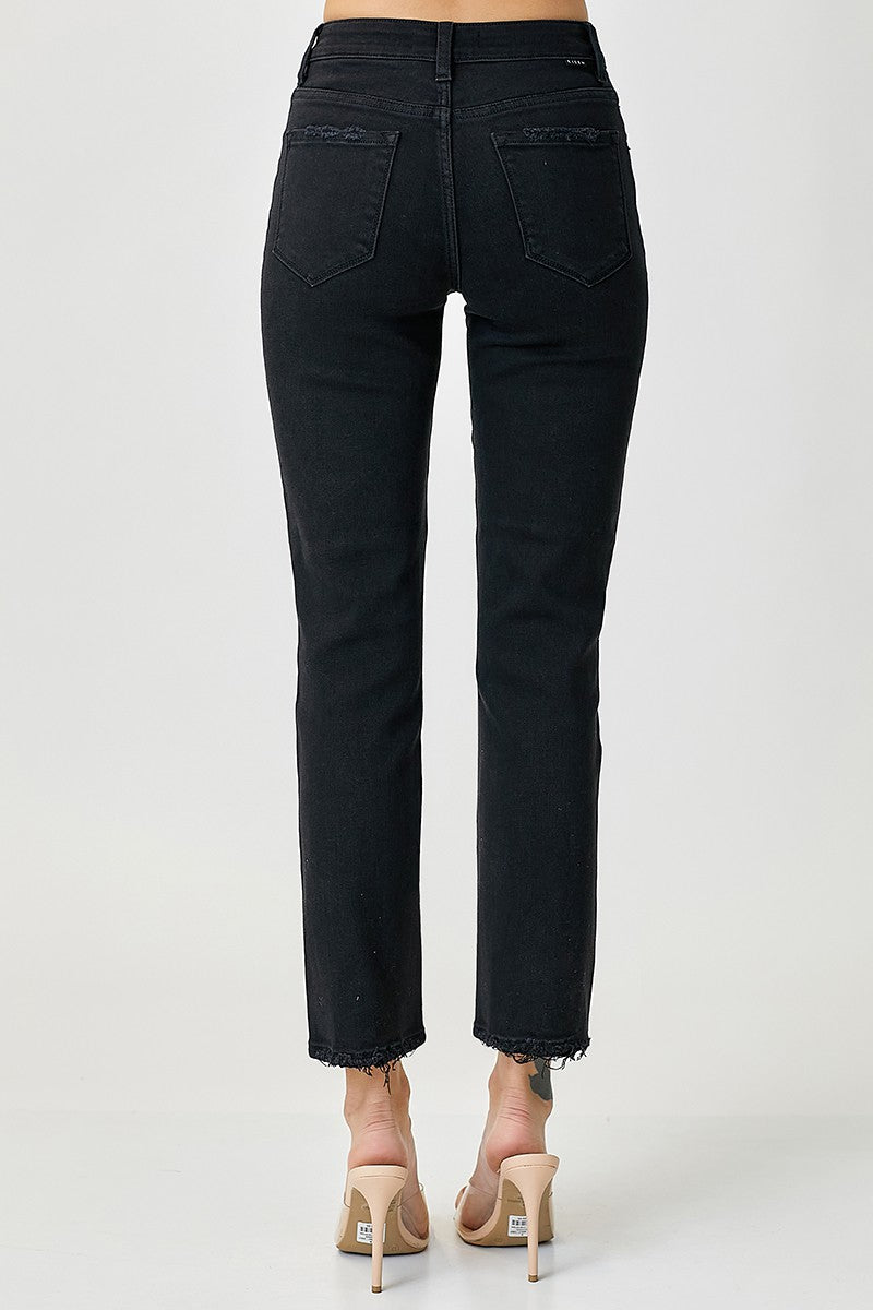 RISEN Mid-Rise Button Fly Slim Straight Black Jeans