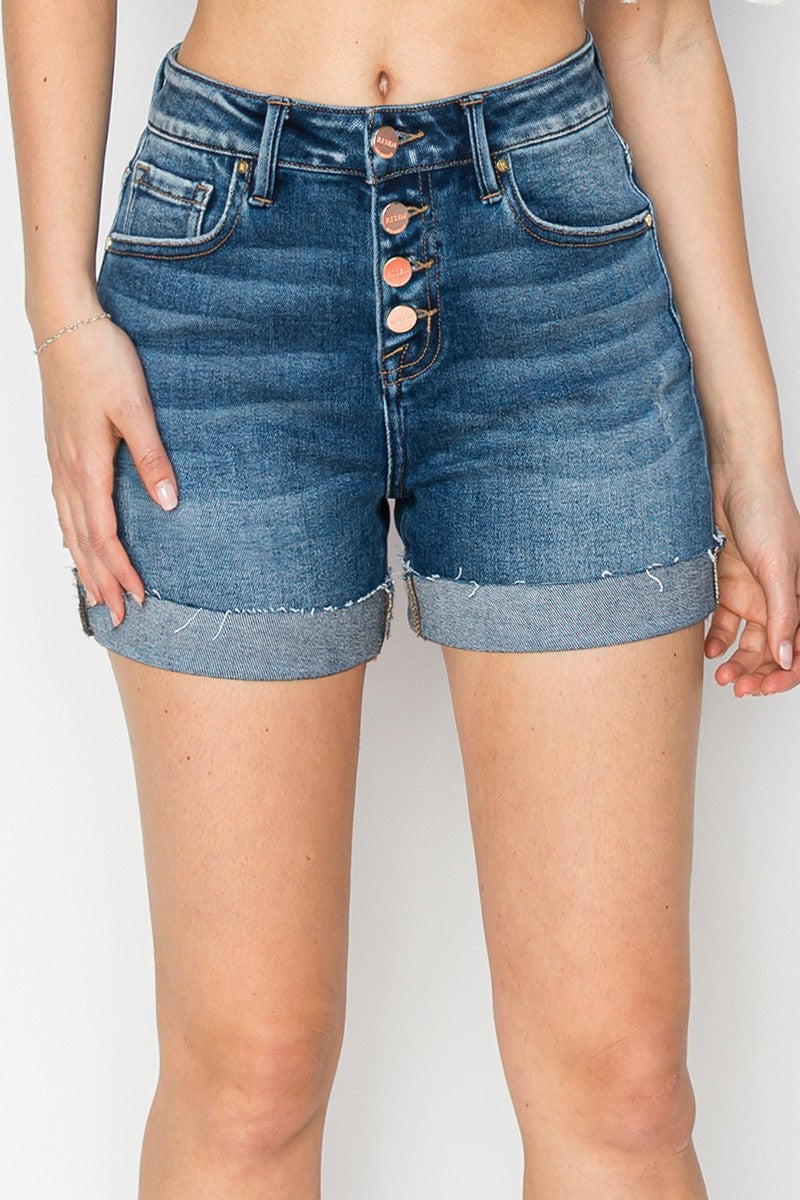 RISEN High Rise Button Down Turn Up Cuff Shorts