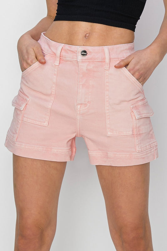 RISEN High Rise Cargo Shorts Soft Pink