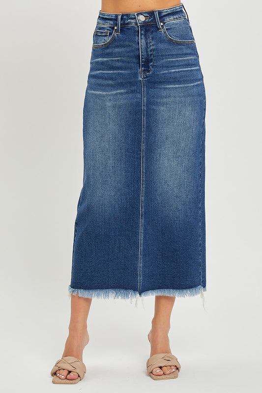 RISEN High Rise Frayed Long Pencil Skirt