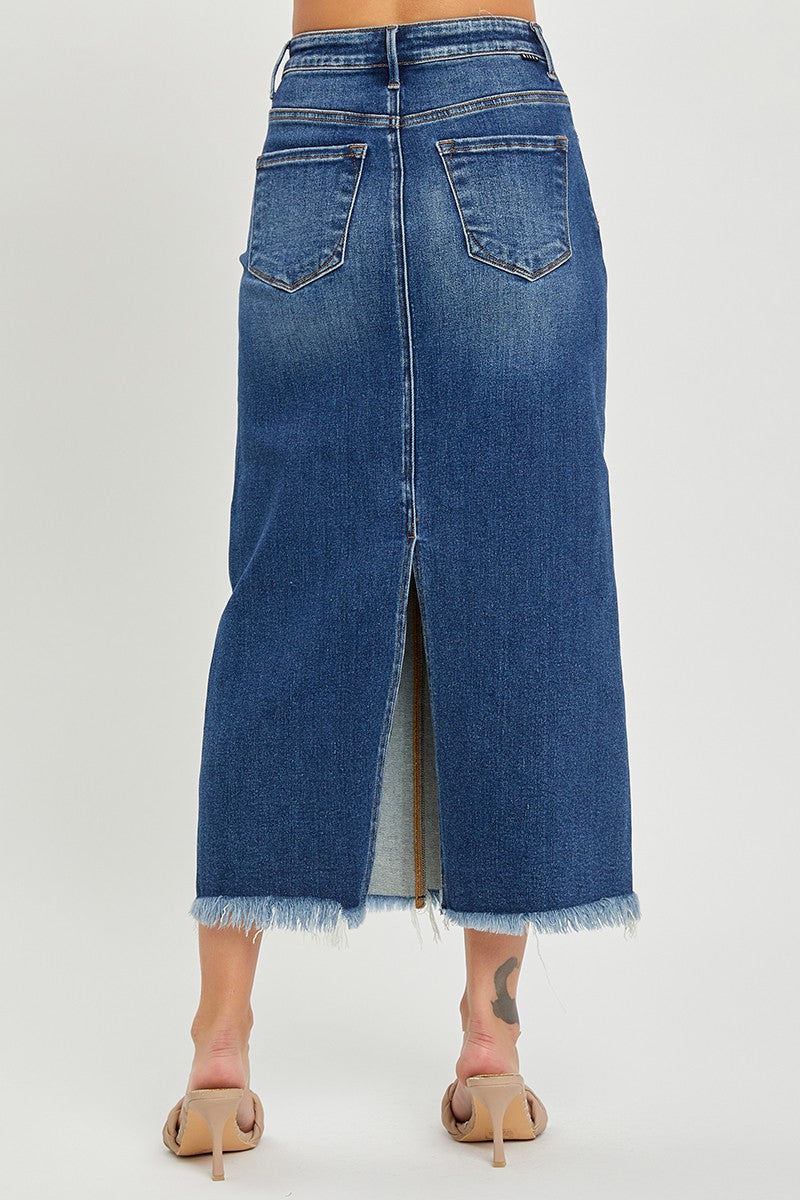 RISEN High Rise Frayed Long Pencil Skirt