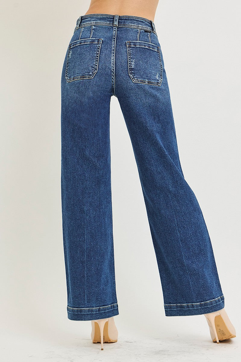 RISEN High Rise Ankle Straight Jeans With Front Welt Pockets