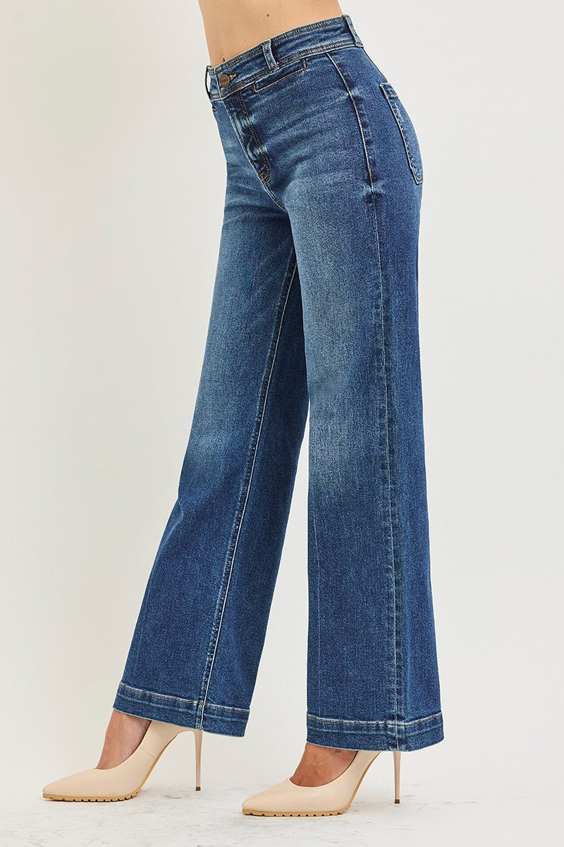 RISEN High Rise Ankle Straight Jeans With Front Welt Pockets
