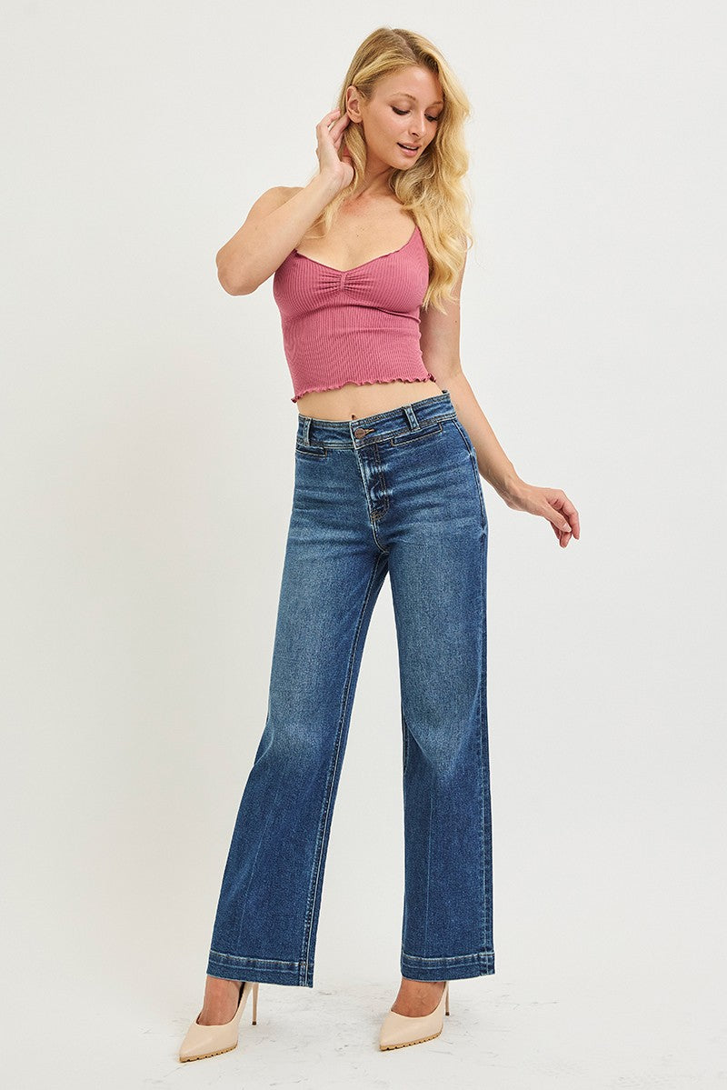 RISEN High Rise Ankle Straight Jeans With Front Welt Pockets