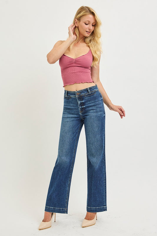 RISEN High Rise Ankle Straight Jeans With Front Welt Pockets