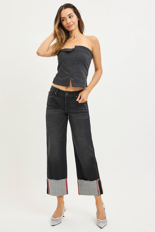 RISEN Black Mid Rise Cuffed Jeans