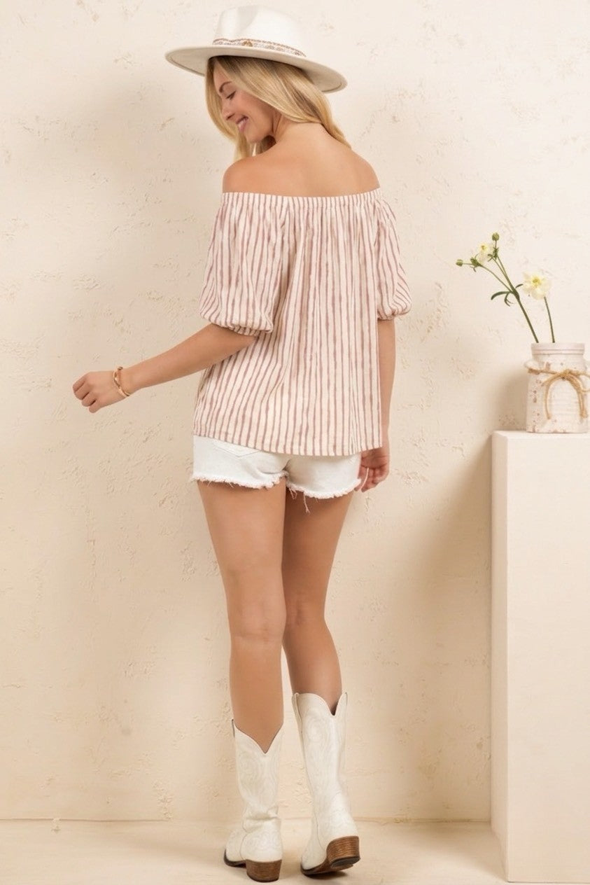 SAGE+FIG Cabernet Stripe Peasant Top