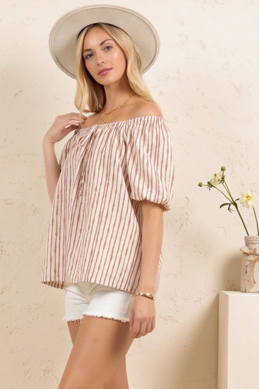 SAGE+FIG Cabernet Stripe Peasant Top