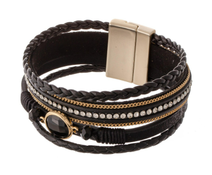 JUDSON Braided Multi Strand Faux Leather Magnetic Bracelet