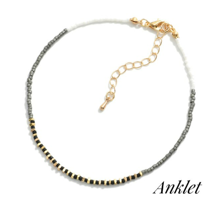 JUDSON Seed Beaded Anklet Gold Tone Accents