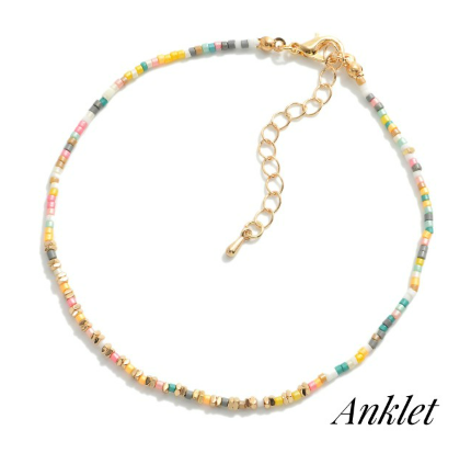 JUDSON Seed Beaded Anklet Gold Tone Accents