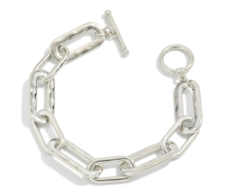 JUDSON Hammered Paperclip Chain Link T-Bar Bracelet