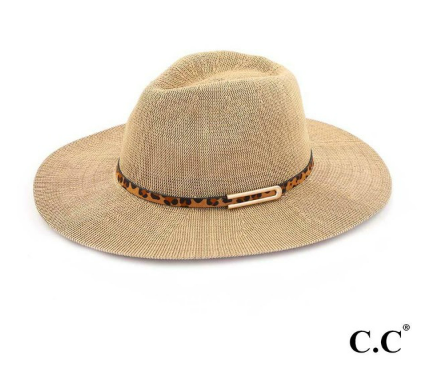 JUDSON CC Knitted Panama Hat With Fancy Buckle in Leopard Trim Band