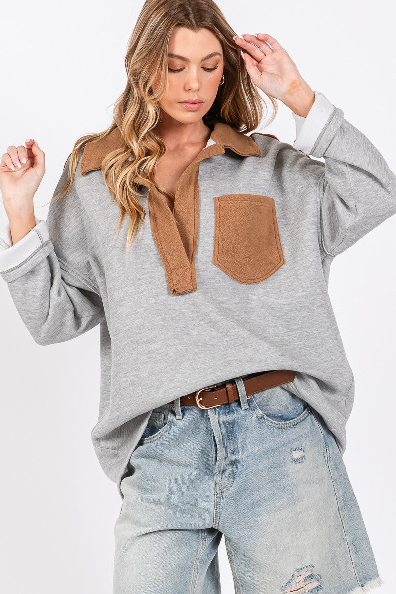 SEWN+SEEN Color Block Oversized Pullover Top