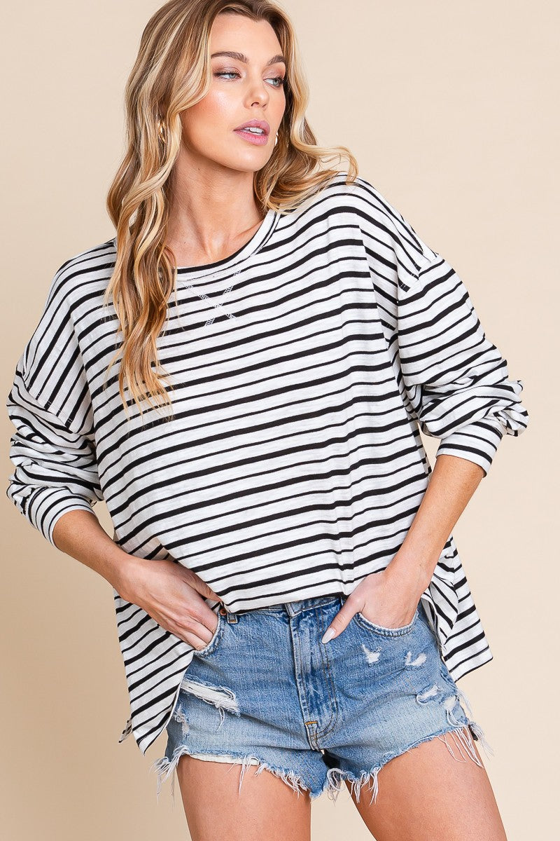 SEWN+SEEN Striped Oversized Bubble Sleeve Top