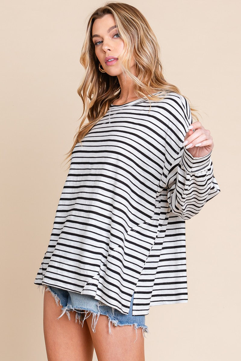 SEWN+SEEN Striped Oversized Bubble Sleeve Top