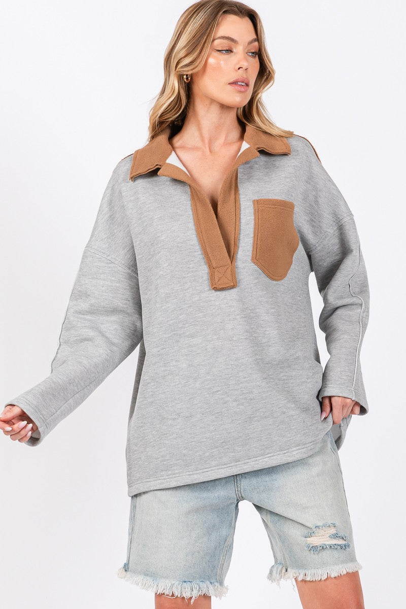 SEWN+SEEN Color Block Oversized Pullover Top