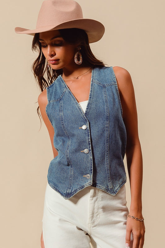SO ME  V Neck Denim Vest