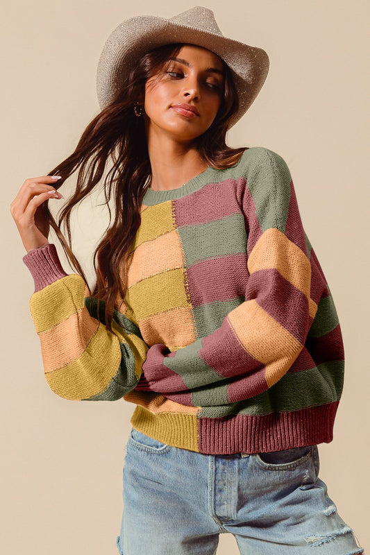 SO ME Multi Color Half Block Sweater