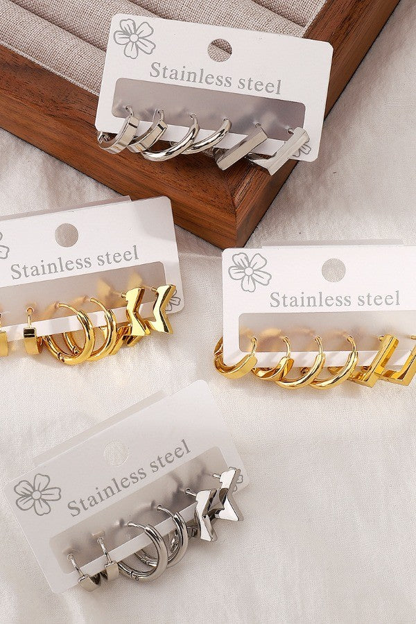 SWAN Stainless Steel Geometric Studs Earring Set
