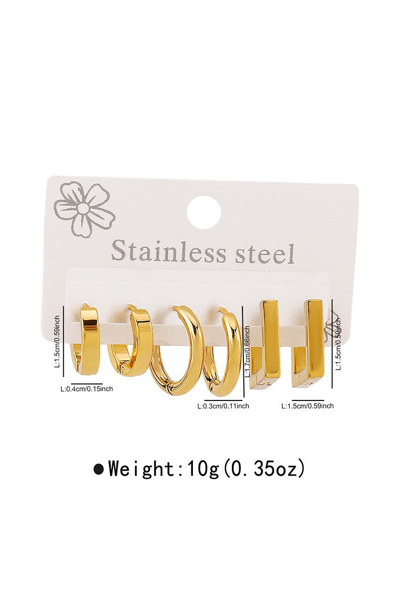 SWAN Stainless Steel Geometric Studs Earring Set